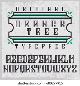 Handcrafted 'Orange Tree' font with decorations. Vintage style.