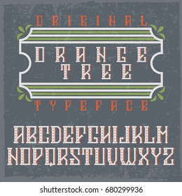 Handcrafted 'Orange Tree' font with decorations. Vintage style.