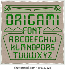 Handcrafted Origami font in green color, dusty background