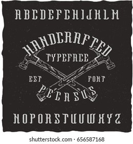 Handcrafted 'Pegasus' font with the hand drawn choppers. Vintage font. 