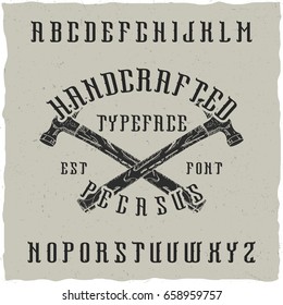 Handcrafted 'Pegasus' font with the hand drawn choppers. Vintage font. 