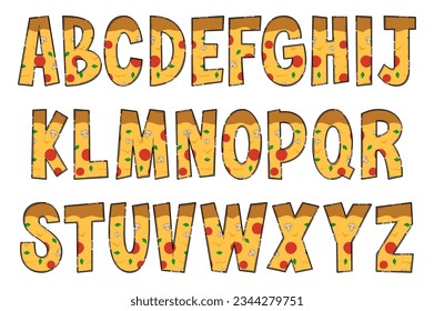 Letras Pizza artesanales. Diseño tipográfico de arte creativo en color