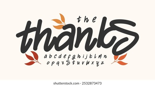 Handcrafted rustic font, warm autumn letters, cozy fall font for seasonal vintage lettering, Thanksgiving holiday titles, logo and headlines. Trace magic snow letters or sand letters. Vector typeset