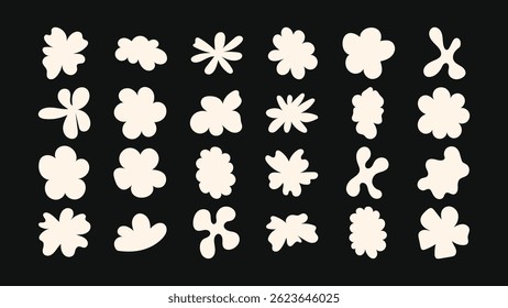 Handcrafted set of abstract florals, stars, badges and stickers — background elements for creative branding, packaging, printed goods and social media templates.