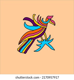 Hand-crafted slap embroidery illustration, beautiful bird, colorful blend