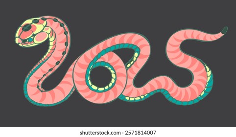 Handcrafted Snake Design for the Year of the Snake 2025 - Celebrating the Chinese Zodiac. Concept of Lunar New Year. Hand-Drawn Vector Illustration, Not AI