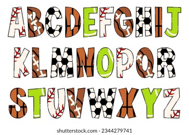 Handcrafted Sport Balls Letters. Color Creative Art Typographic Design
