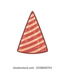 Handcrafted striped party hat illustration with a cheerful rustic vibe. For creating designs for festive events, or kids parties. Versatile decoration element for invites, cards, digital art projects