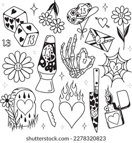 Handcrafted Tattoo Vector Art: A Set of Hand-Drawn Graphics
