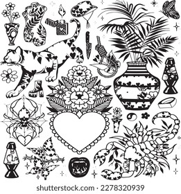 Handcrafted Tattoo Vector Art: A Set of Hand-Drawn Graphics
