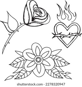Handcrafted Tattoo Vector Art: A Set of Hand-Drawn Graphics

