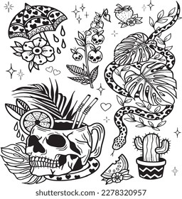 Handcrafted Tattoo Vector Art: A Set of Hand-Drawn Graphics
