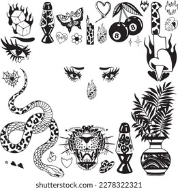 Handcrafted Tattoo Vector Art: A Set of Hand-Drawn Graphics