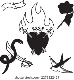 Handcrafted Tattoo Vector Art: A Set of Hand-Drawn Graphics