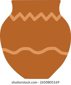 Handcrafted Terracotta Pot with Wavy and Zigzag Decorations Vector Illustration