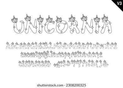 Handgefertigte Unicornia Letters. Typografisches Farbdesign