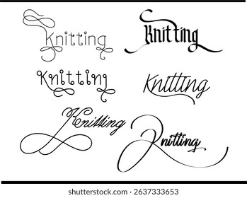 Handcrafted Vector Monogram Set for Knitting Branding, Elegant Calligraphy Emblems for Knitting Business Logos