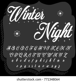  Handcrafted Vector Script Alphabet Calligraphy Font ABC Letters Named Winter Night. Winter Style Fonts Typeface Vintage. Christmas ABC Letters Set Fonts Typeface
