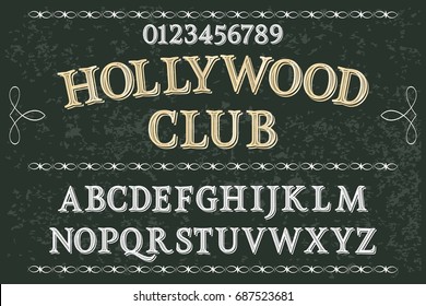 Handcrafted Vector Script Alphabet Font Vintage Old Style And Vector Design Handwritten,brush,retro,old Style Design,vector Letters,vintage,labels,illustration  Named Hollywood Club