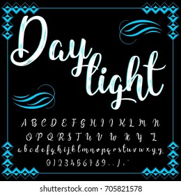 Handcrafted vector script calligraphy font, letters named Daylight. grunge letters. grunge fonts. handwritten letters. script. handwritten script. typeface. vector numbers. handwritten numbers