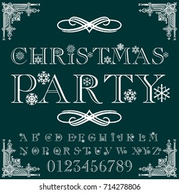 Handcrafted vector script calligraphy font, letters named Christmas Party