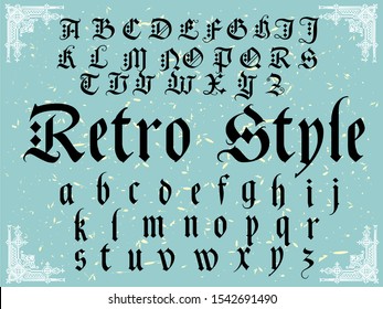 Handcrafted vector set of gothic alphabet letters on grunge background