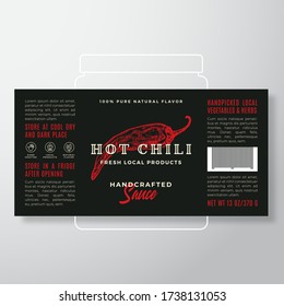 Handgefertigte Gemüse- und Kräuter Sauce Label Vorlage. Abstraktes Vector Packaging Design Layout. Modernes Typografie Banner mit handgezeichneter Hot Chili Pfeffer Silhouette Hintergrund. isoliert.