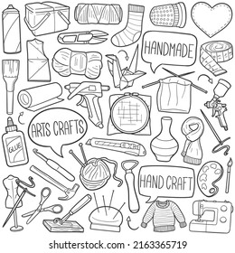 Artesanías Iconos de Doodle. Diseño de símbolos de tipo de logotipo de tipo de recorte manual. Herramientas de dibujo.