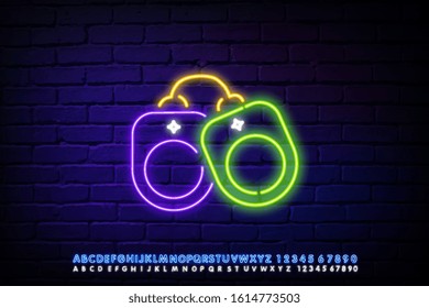 Handcuff badge. Elements of crime investigation in neon style icons. Simple icon for websites, web design, mobile apps, infographics with neon letters.
