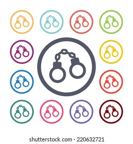 handcuff flat icons set. Open round colorful buttons. Vector 