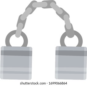 Esposo. Icono de la detención del delincuente. Elementos de la policía y las prisiones. Restricción de la libertad. Hackles por la mano. Dibujo plano de caricatura. Cadena gris