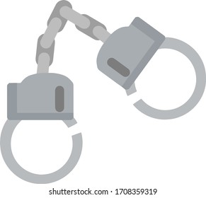 Handschellen. Symbol der Festnahme des Täters. Element von Polizei und Gefängnissen. Einschränkung der Freiheit. Handklemmen. Cartoon-Flachbild-Illustration. Graukette