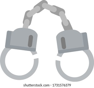 Esposas. Icono del arresto del infractor. Elemento de la policía y las prisiones. Restricción de la libertad. Hackles por la mano. Dibujo plano de caricatura. Cadena gris