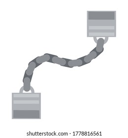 Esposas. Icono del arresto del infractor. Elemento de la policía y las prisiones. Restricción de la libertad. Hackles por la mano. Dibujo plano de caricatura. Cadena gris