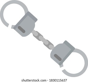 Handcuff. Icon of arrest of offender. Element of police and prisons. Restriction of freedom. Shackles for the hand. Cartoon flat illustration. Grey chain