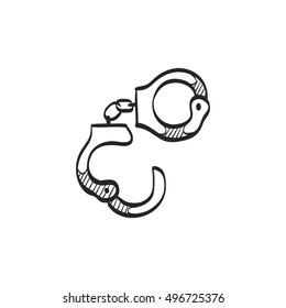 Handcuff icon in doodle sketch lines. Justice law equipment tool police criminal bondage