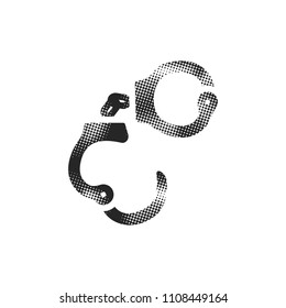 Handcuff icon in halftone style. Black and white monochrome vector illustration.