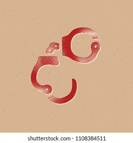 Handcuff icon in halftone style. Grunge background vector illustration.