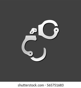 Handcuff icon in metallic grey color style. Justice police equipment
