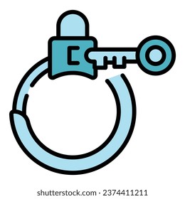 Handcuff key lock icon outline vector. Hand jail. Arrest criminal color flat