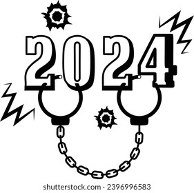 esposas impresión concepto 2024, Veinticuatro diseño de iconos vectoriales, Símbolo feliz Año Nuevo 2024, Signo de deseos de HNY, celebración Nochevieja Ejemplo de material