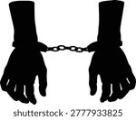 Handcuff punishment isolated vector icon, Handcuffs, manacles or shackles clipart, Handcuffed hands silhouette flat vector illustration arrest crime law design