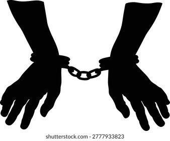 Handcuff punishment isolated vector icon, Handcuffs, manacles or shackles clipart, Handcuffed hands silhouette flat vector illustration arrest crime law design