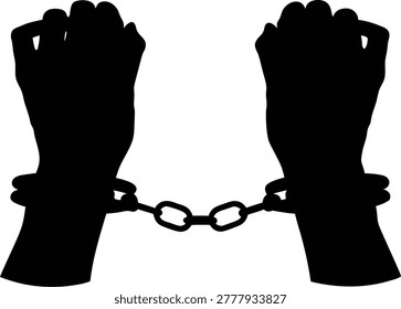 Handcuff punishment isolated vector icon, Handcuffs, manacles or shackles clipart, Handcuffed hands silhouette flat vector illustration arrest crime law design