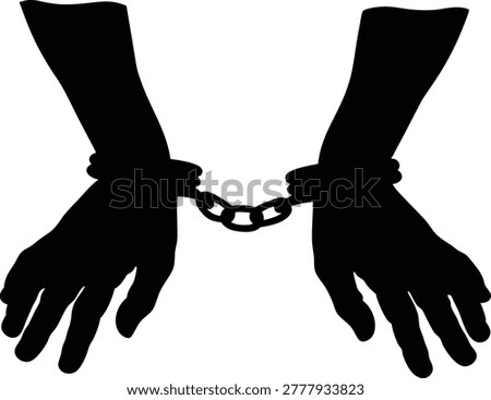 Handcuff punishment isolated vector icon, Handcuffs, manacles or shackles clipart, Handcuffed hands silhouette flat vector illustration arrest crime law design