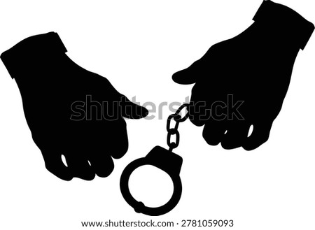 Handcuff punishment isolated vector icon, Handcuffs, manacles or shackles clipart, Handcuffed hands silhouette flat vector illustration arrest crime law design