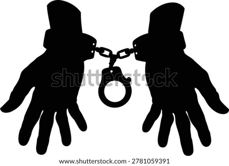 Handcuff punishment isolated vector icon, Handcuffs, manacles or shackles clipart, Handcuffed hands silhouette flat vector illustration arrest crime law design
