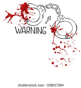 Handcuff with red blood drops, vector illustration