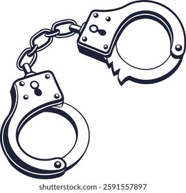 Handcuff Silhouette Vector Illustration, Police Issues Handcuff Lock Icon Vector
