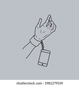 esposado con un teléfono celular